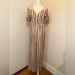 Women’s Xhilaration Jumpsuit, Cream Stripe, Lace Detail, Size Medium